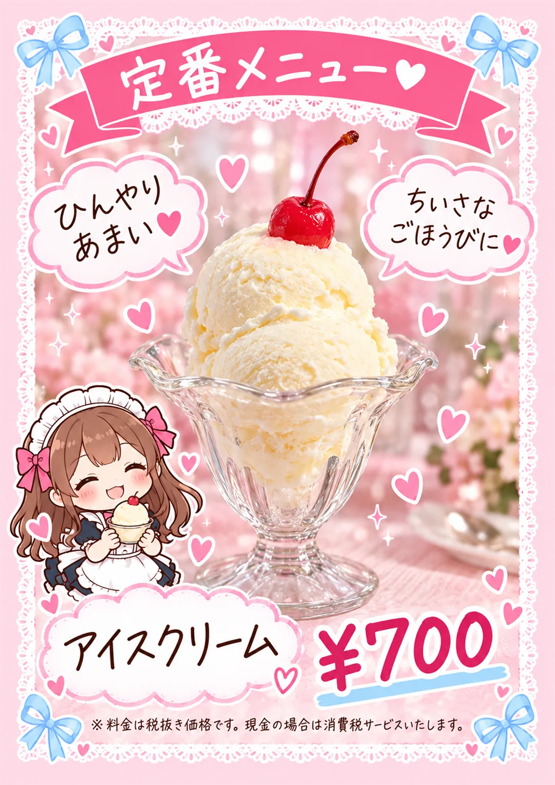 ここひめカフェのメニュー表 定番 アイスクリーム