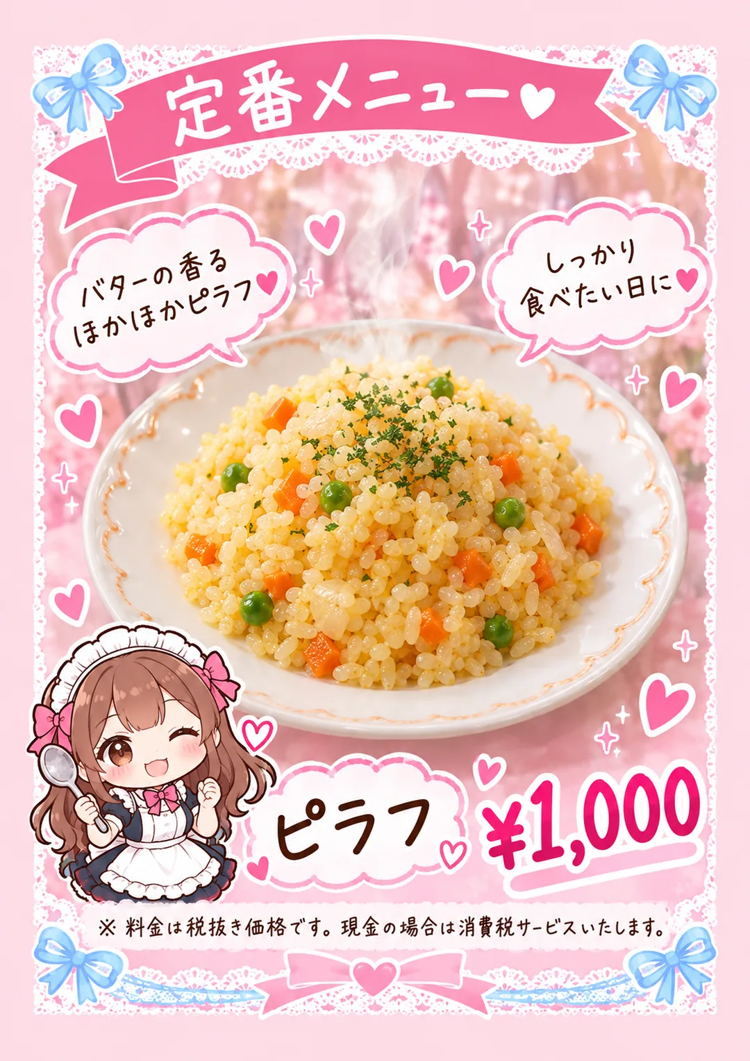 ここひめカフェのメニュー表 定番 ピラフ